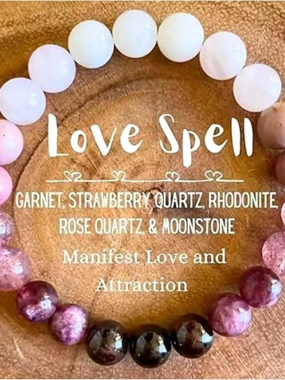 Love Energy Crystal Bracelet Garnet Rose Quartz Moonstone Healing Gemstone